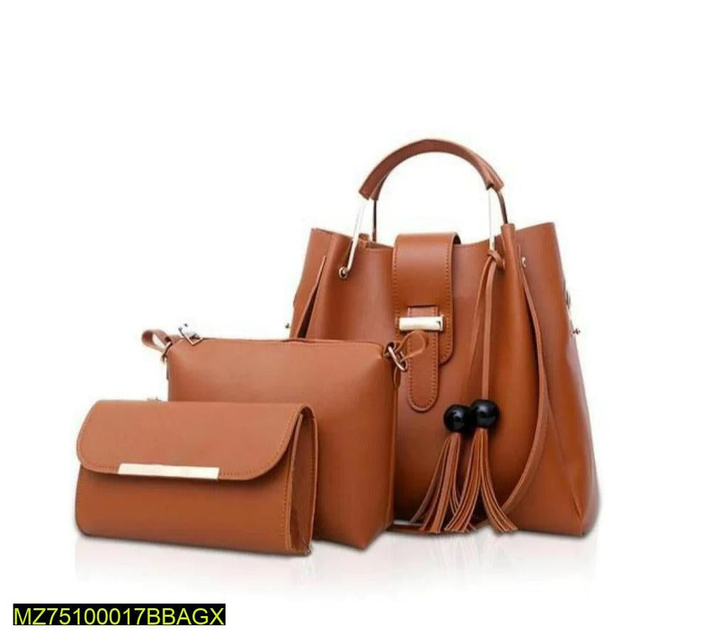 BagX -3 Pcs Women's PU Leather Handbag, Brown