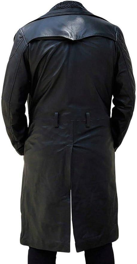 WW2 German-Style Men's Trench Coat - Belted Real Leather with Fur Collar