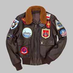 Men's Brown Aviator Jacket - Top Gun 2 Maverick Inspired Mild Cow Leather Pilot Coat with Warm Collar and Windbreaker Style