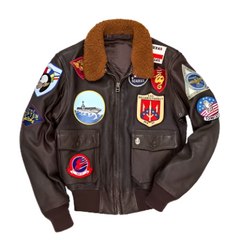 Men's Brown Aviator Jacket - Top Gun 2 Maverick Inspired Mild Cow Leather Pilot Coat with Warm Collar and Windbreaker Style