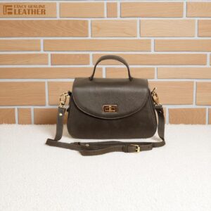 Dark Brown TopHandle Crossbody Ladies Handbag in Genuine Leather