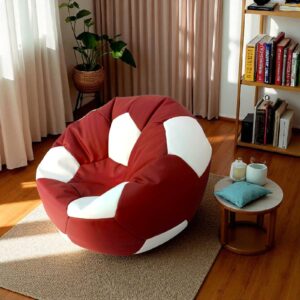 Maroon & White Soccer bean bag ball Cover for football Lovers | football shape | Decor Accent | by Fancy Genuine Leather (Without Filling)