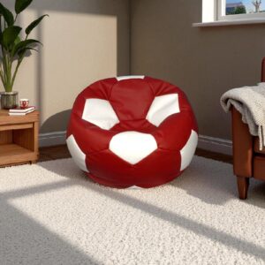 Maroon & White Soccer bean bag ball Cover for football Lovers | football shape | Decor Accent | by Fancy Genuine Leather (Without Filling)