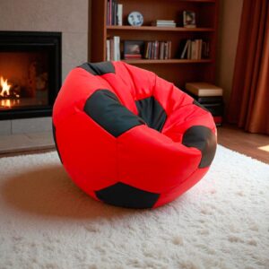 Red & Black Soccer Ball Football shape Bean Bag Cover in Synthetic Leather Specially designed for Football Lovers