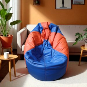 Blue and Orange Synthetic Leather Bean Bag Chair Cover – Bold Colors, Ultimate Comfort Or Fully Customizable (Only Cover)