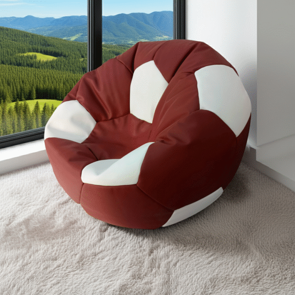 Maroon & White Soccer bean bag ball Cover for football Lovers | football shape | Decor Accent | by Fancy Genuine Leather (Without Filling) - Image 7