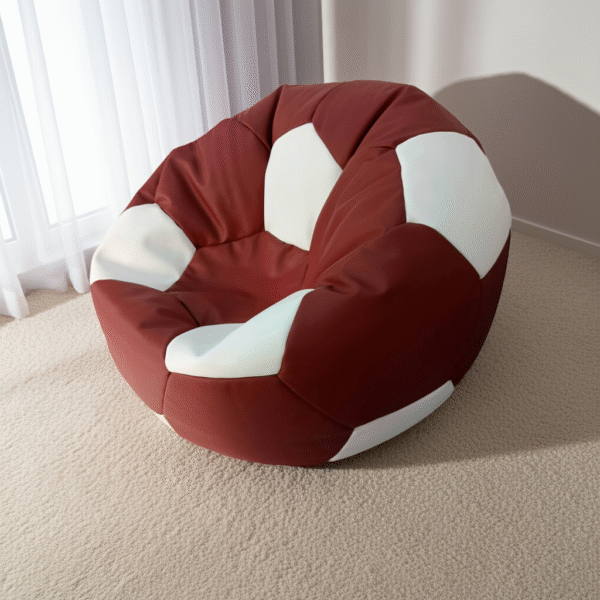 Maroon & White Soccer bean bag ball Cover for football Lovers | football shape | Decor Accent | by Fancy Genuine Leather (Without Filling) - Image 5