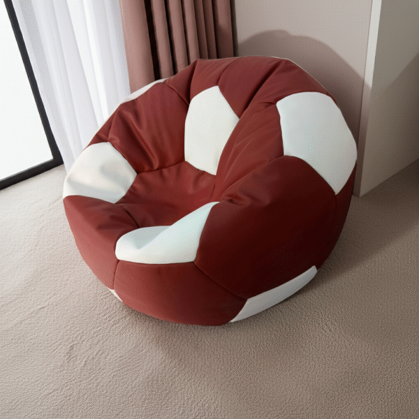 Maroon & White Soccer bean bag ball Cover for football Lovers | football shape | Decor Accent | by Fancy Genuine Leather (Without Filling) - Image 8
