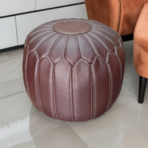 Ottoman Pouf Footrest Cover in Brown Synthetic Leather Fully Customisable (without filling)