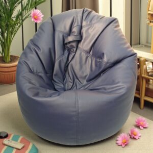 Modern Grey Synthetic Leather Bean Bag Chair Cover – Luxurious Floor Seating for Home Décor, Lounge, Gaming Room – Customisable