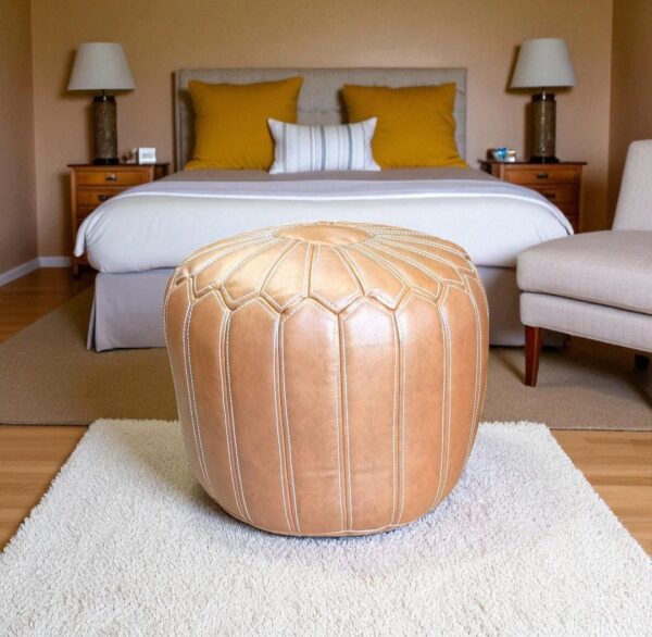 Ottoman Pouf Footrest Cover in Brown Synthetic Leather Fully Customisable (without filling)