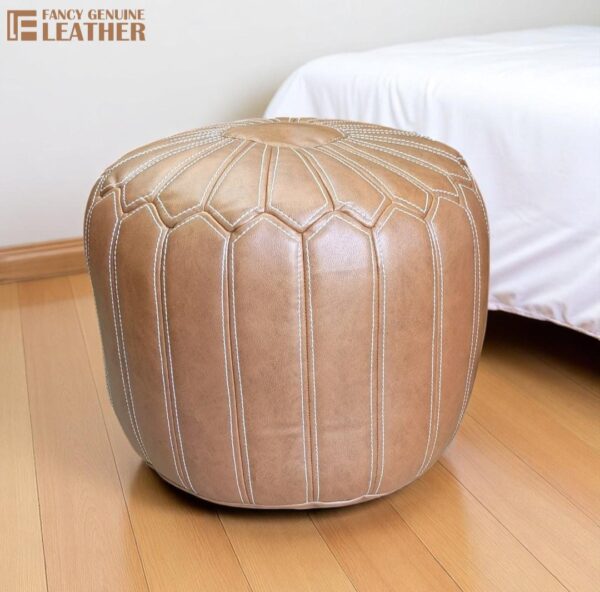 Ottoman Pouf Footrest Cover in Brown Synthetic Leather Fully Customisable (without filling) - Image 6