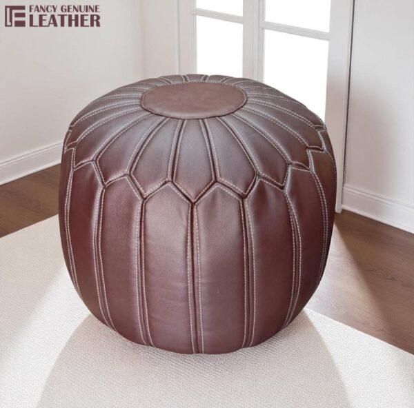 Ottoman Pouf Footrest Cover in Brown Synthetic Leather Fully Customisable (without filling) - Image 5
