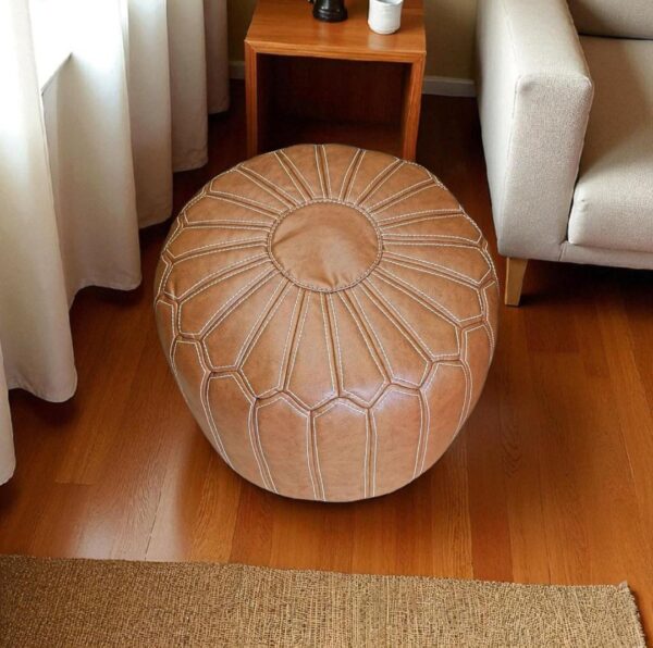 Ottoman Pouf Footrest Cover in Brown Synthetic Leather Fully Customisable (without filling) - Image 7