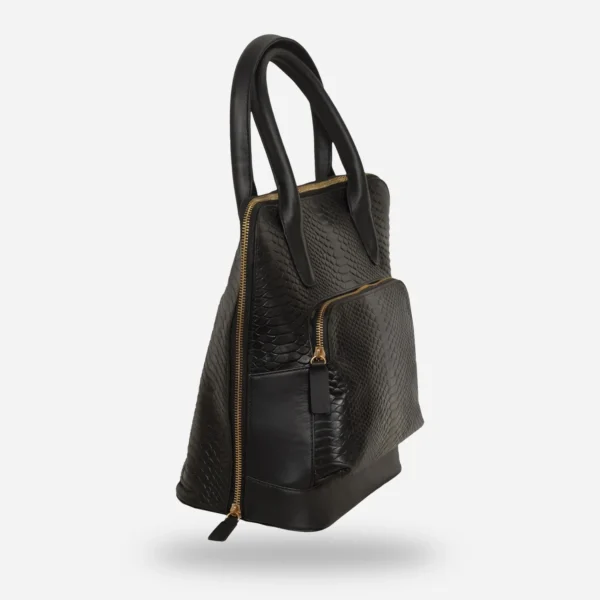 Elegant Black Python-Textured Leather Handbag For Women - Image 3