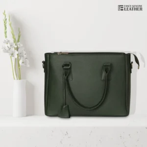 Elegant Dark Green Genuine Leather Handbag For Women