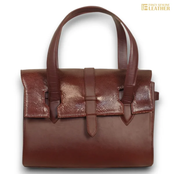 Luxury Brown Genuine Leather Tote Bag - Image 2