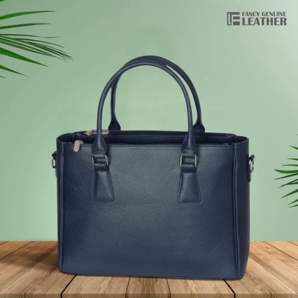 Elegant Navy Blue Genuine Leather Handbag For Women