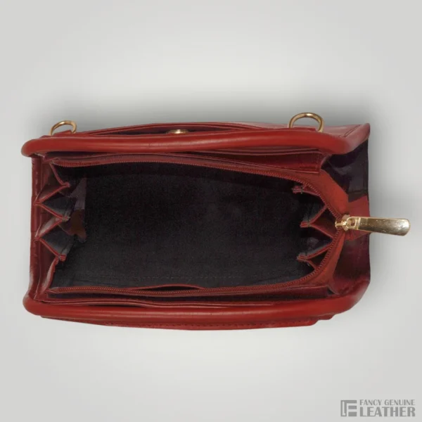 Stylish Red Genuine Leather Handbag For Women - Image 3