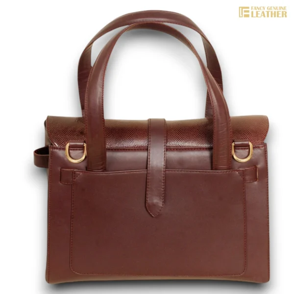 Luxury Brown Genuine Leather Tote Bag - Image 3