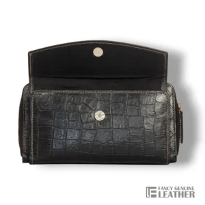 Elegant Black Croc-Textured Leather Ladies’ Clutch – Stylish & Spacious