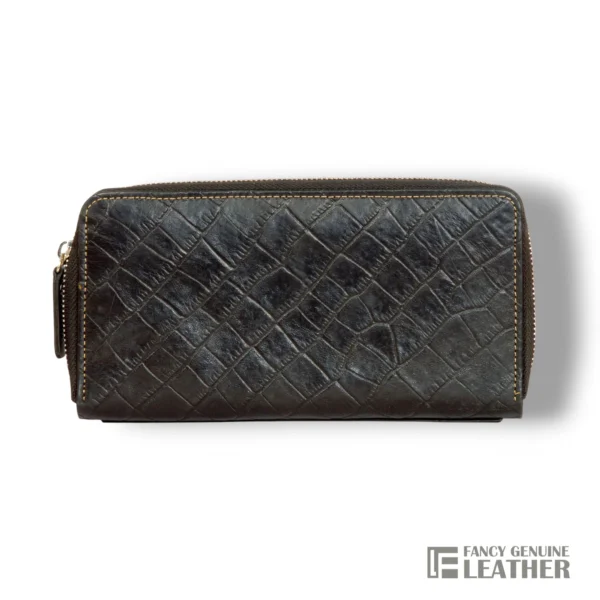 Elegant Black Croc-Textured Leather Ladies' Clutch – Stylish & Spacious - Image 3