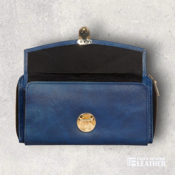Elegant Blue Leather Ladies' Clutch – Stylish & Functional - Image 3