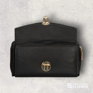 Elegant Black Leather Ladies’ Clutch – Stylish & Functional