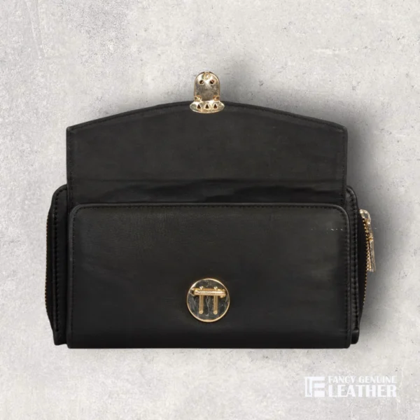 Elegant Black Leather Ladies' Clutch – Stylish & Functional - Image 2