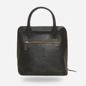 Elegant Black Python-Textured Leather Handbag For Women