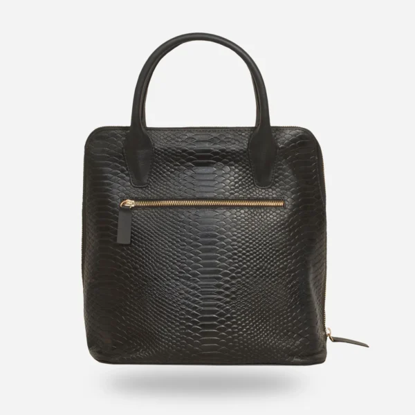 Elegant Black Python-Textured Leather Handbag For Women - Image 2