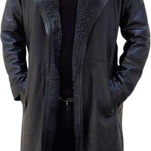 WW2 German-Style Men’s Trench Coat – Belted Real Leather With Fur Collar