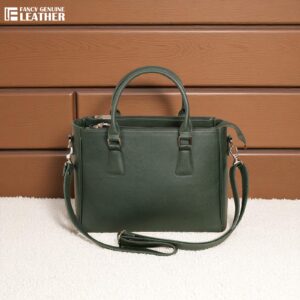 Elegant Dark Green Genuine Leather Handbag For Women