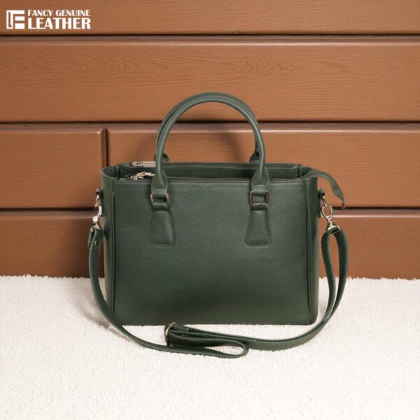 Elegant Dark Green Genuine Leather Handbag For Women