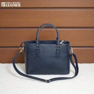Elegant Navy Blue Genuine Leather Handbag For Women