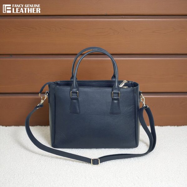Elegant Navy Blue Genuine Leather Handbag For Women