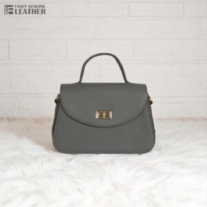 Elegant Grey Tophandle Crossbody Genuine Leather Ladies Handbag