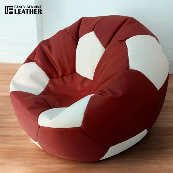 Football-Style Leather Bean Bag White & Brown