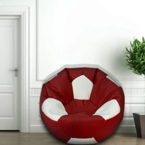 Football-Style Leather Bean Bag White & Brown