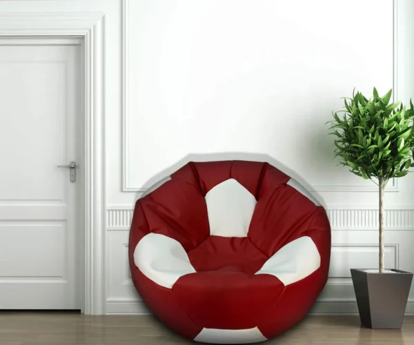 Football-Style Leather Bean Bag White & Brown - Image 2