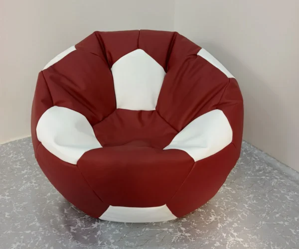 Football-Style Leather Bean Bag White & Brown - Image 3