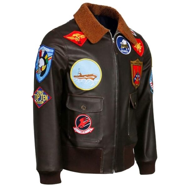 Men's Brown Aviator Jacket - Top Gun 2 Maverick Inspired Mild Cow Leather Pilot Coat With Warm Collar And Windbreaker Style - Image 4