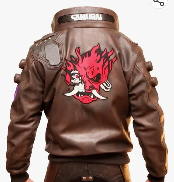 Men's Brown Leather Bomber Jacket - Cyberpunk Cosplay Inspired Gaming Fashion - Image 9