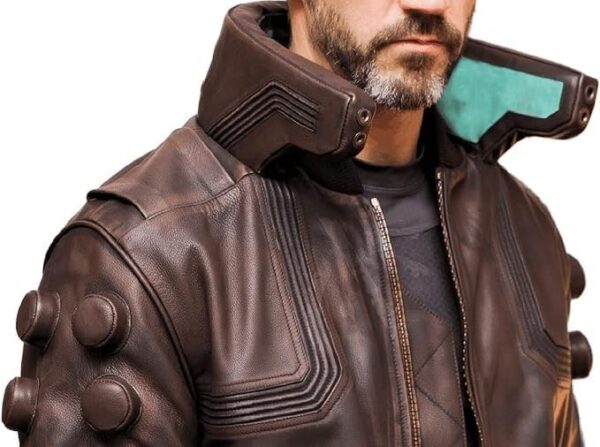 Men's Brown Leather Bomber Jacket - Cyberpunk Cosplay Inspired Gaming Fashion - Image 6