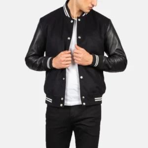 Vaxton Black And Stripe Hybrid Varsity Jacket