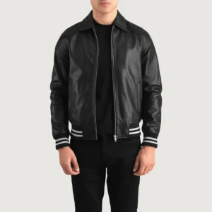 Vaxton Black And Stripe Hybrid Varsity Jacket