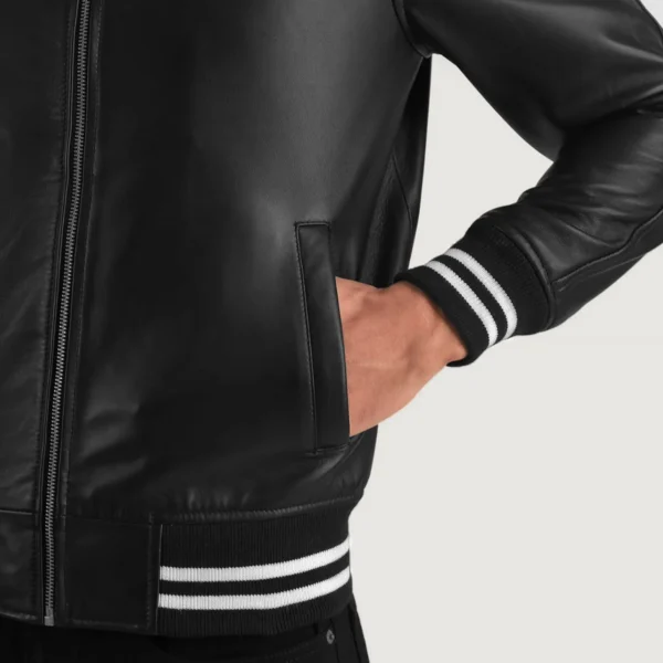 Vaxton Black And Stripe Hybrid Varsity Jacket - Image 3