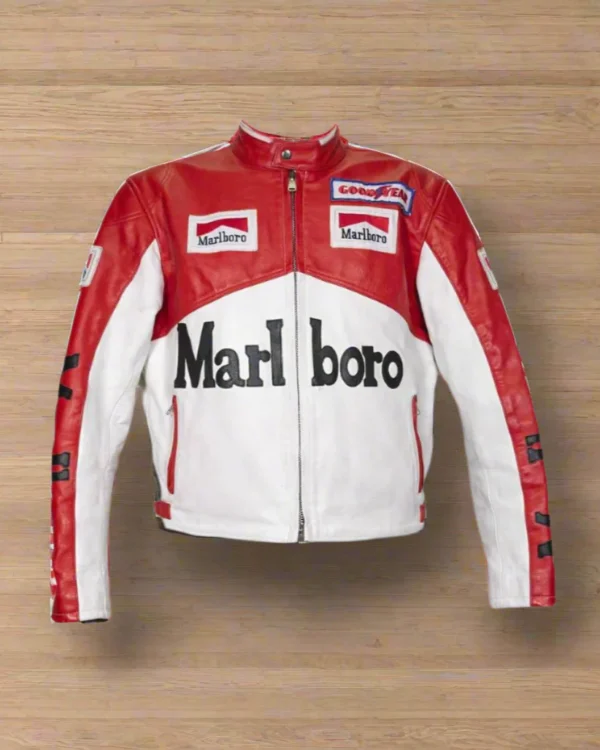 Marlboro-Style Leather Red And White Biker Jacket