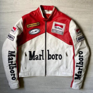 Marlboro-Style Leather Red And White Biker Jacket