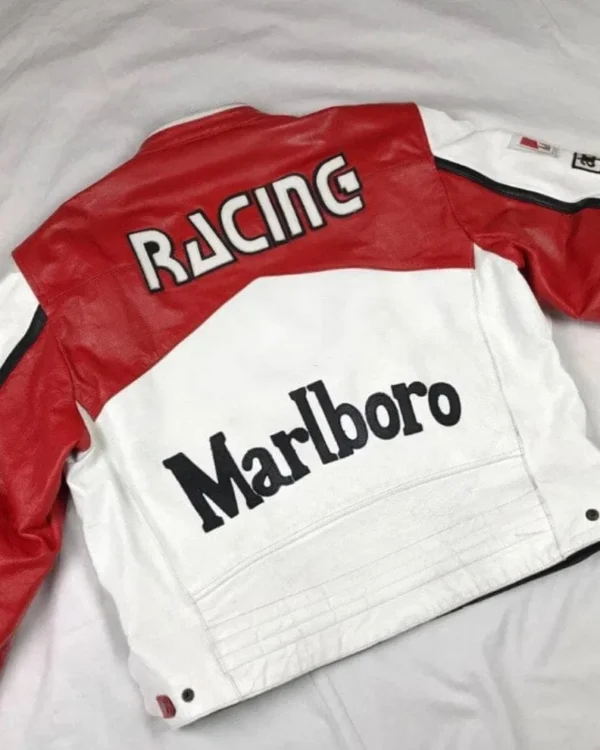 Marlboro-Style Leather Red And White Biker Jacket - Image 3